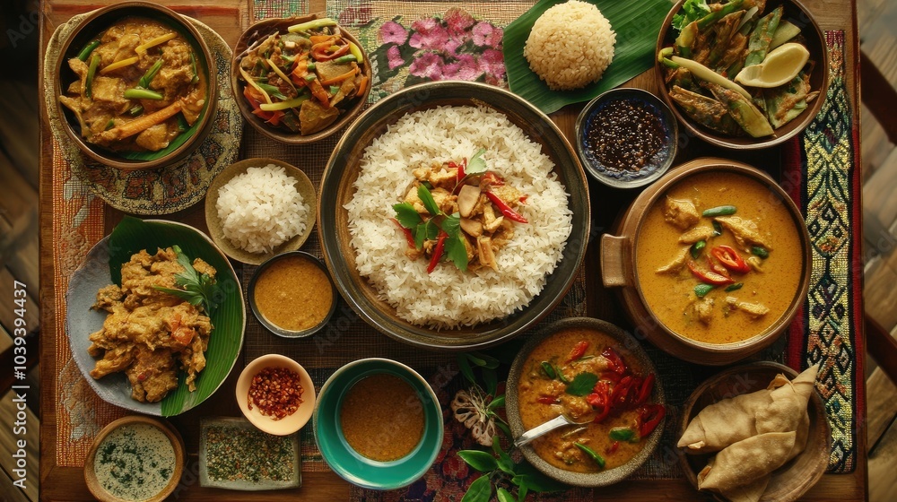 Delicious Variety of Asian Dishes on a Table Setting Delicious Variety of Asian Dishes on a Table Setting