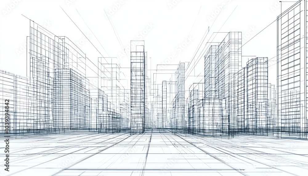 Wireframe cityscape of modern urban architecture showcasing a unique perspective. Wireframe cityscape of modern urban architecture showcasing a unique perspective.
