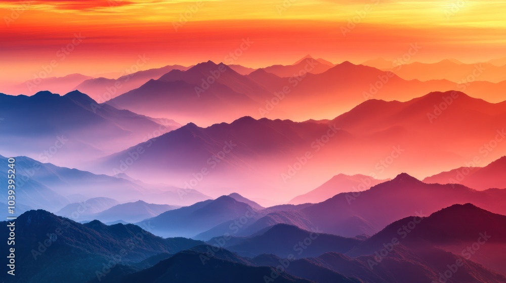 A stunning sunset over layered mountains, showcasing vibrant colors and serene beauty. A stunning sunset over layered mountains, showcasing vibrant colors and serene beauty.