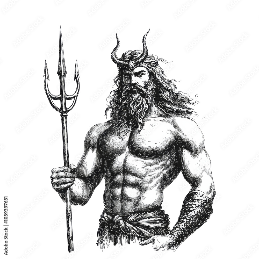 Obraz premium Mythic Majesty: Neptune's Poseidon's Powerful Trident Portrayal