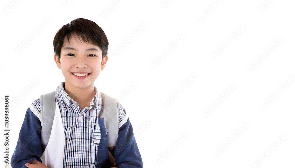 笑顔で立つ日本人の少年 笑顔で立つ日本人の少年