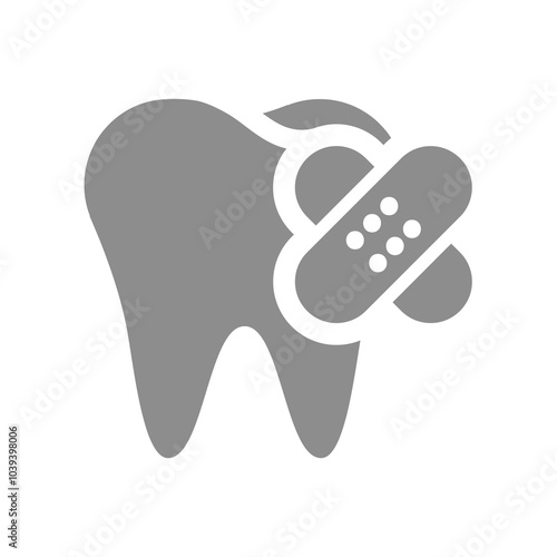 Tooth with band aid vector icon. Dental care glyph symbol.