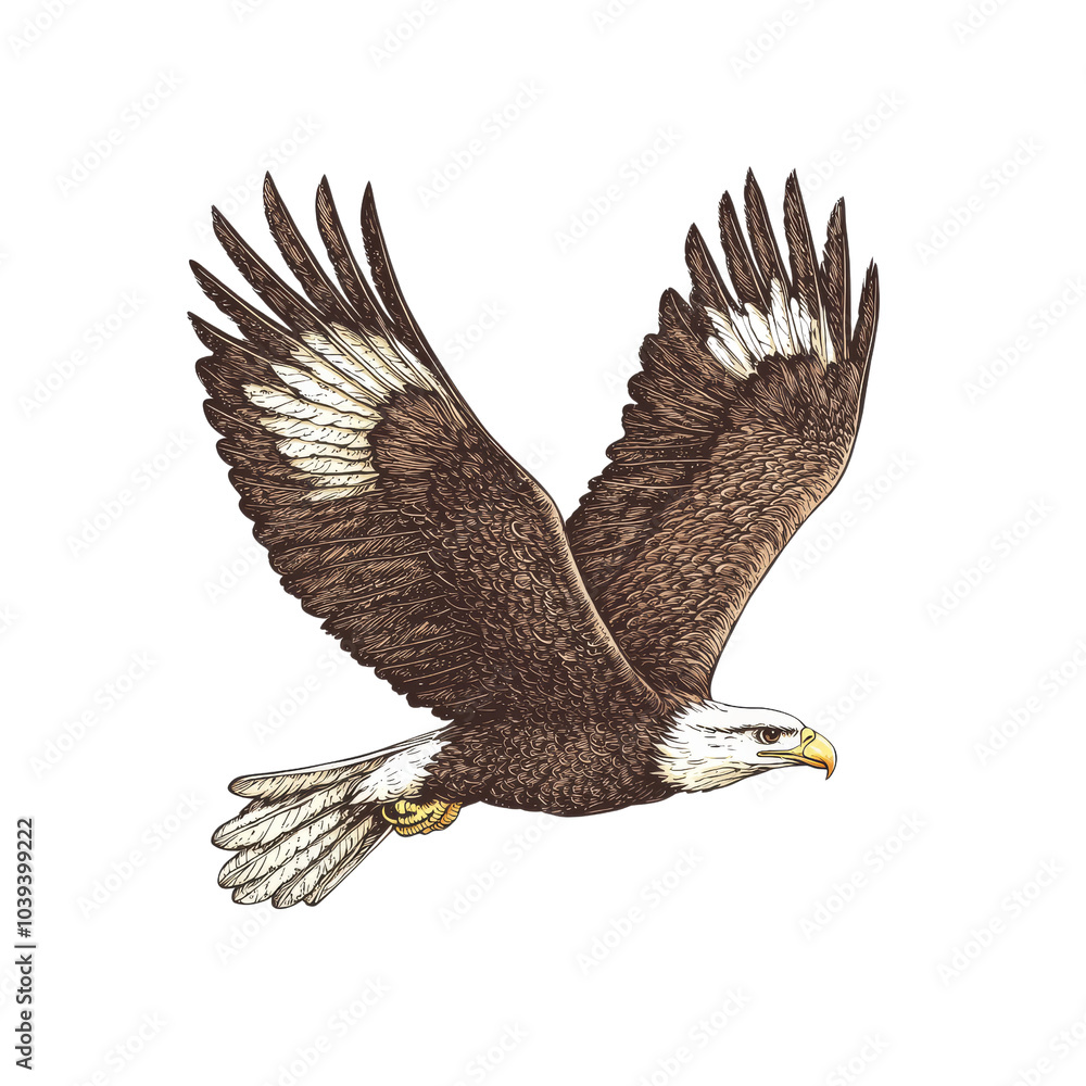 Obraz premium Bald Eagle in Flight, Hand Drawn Illustration.