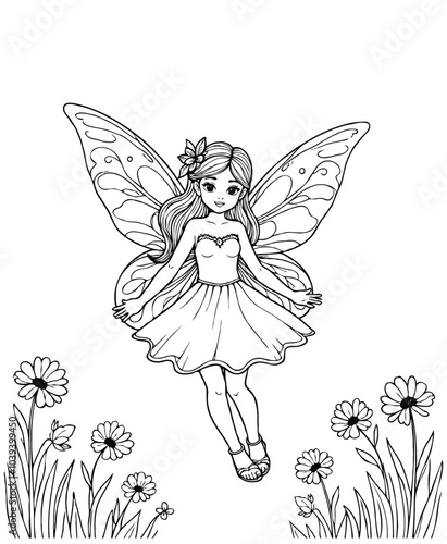 Fairy coloring page for kids stock illustration