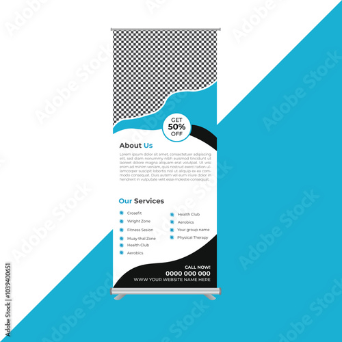 Build your body strong Fitness gym business standee x rollup banner design with three variant vector template