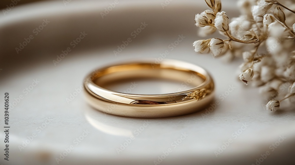 Classic gold wedding ring with a smooth polished finish resting on a neutral minimalistic surface showcasing its timeless design and simplicity Classic gold wedding ring with a smooth polished finish resting on a neutral minimalistic surface showcasing its timeless design and simplicity