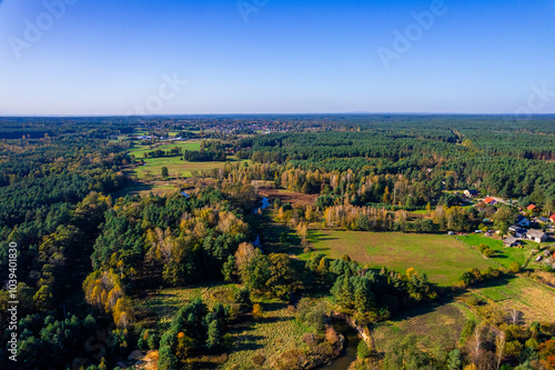 Lasy Rudzkie na Śląsku w Polsce, jesienią z lotu ptaka photo