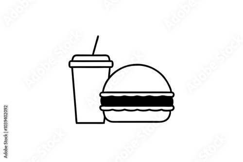 Fast-Food burger and drink combo | isolated vector silhouette illustration on white background