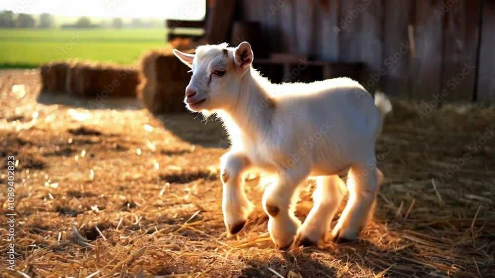 Sweet baby goat jumping excitedly in the barnyard. Sweet baby goat jumping excitedly in the barnyard.