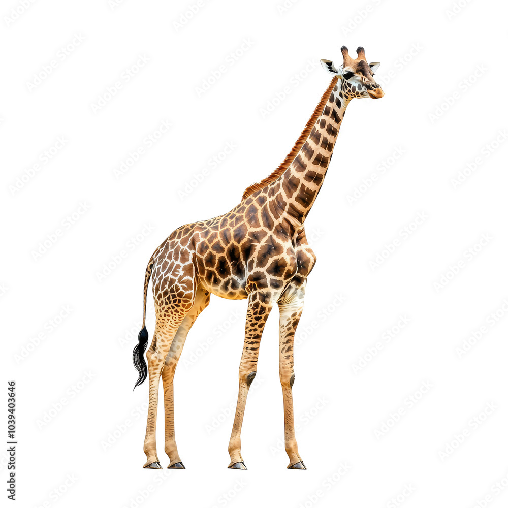 Fototapeta premium Giraffe isolated on green background.