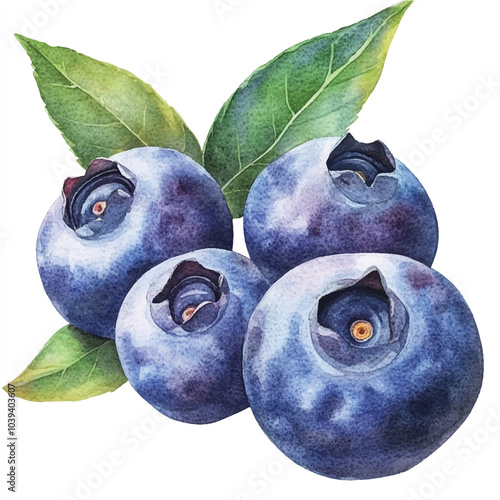 Blueberry fruit watercolor clipart illustration