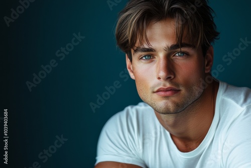 Handsome gay man posing in studio, Generative AI