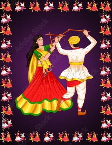 Colorful Garba Couple Illustration for Navratri Designs