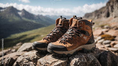 hiking boots in the mountains