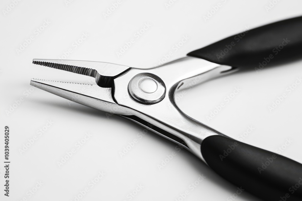 Silver Pliers with Black Rubber Handles on White Background Silver Pliers with Black Rubber Handles on White Background