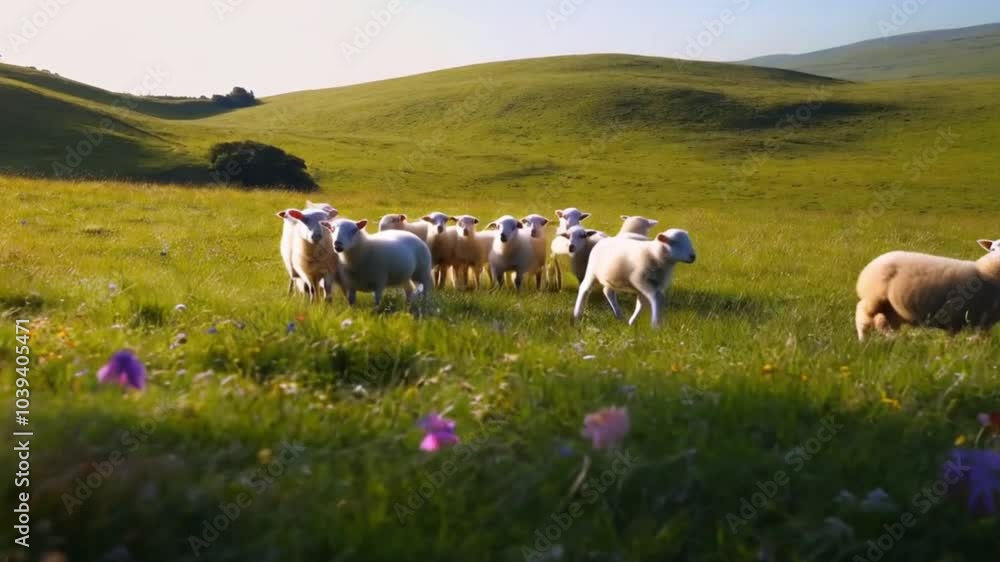 Fluffy baby sheep enjoying a sunny day in the pasture. Fluffy baby sheep enjoying a sunny day in the pasture.