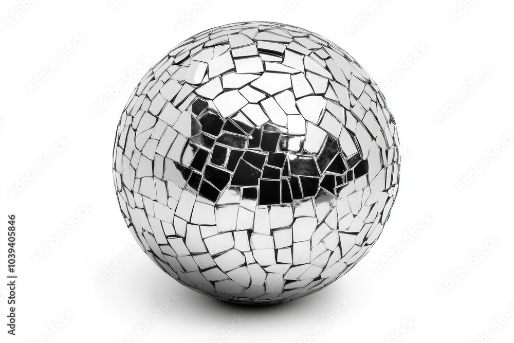 A Silver Mirrored Sphere with a Mosaic Pattern A Silver Mirrored Sphere with a Mosaic Pattern