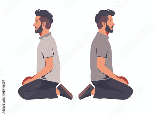 white background, Practicing good posture while sitting and standing throughout the day - isolate the man against a background of proper posture techniques., very simple and isolate in the art