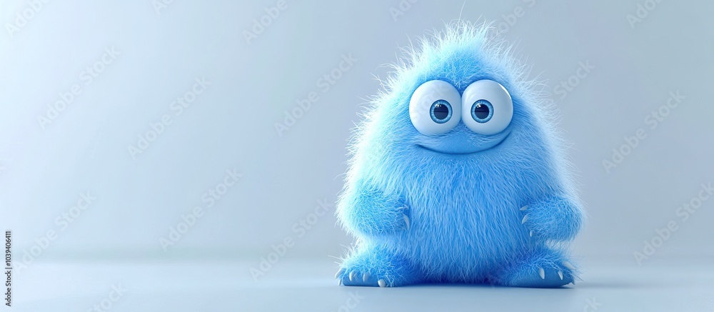 Cute blue furry monster 3D cartoon character Cute blue furry monster 3D cartoon character