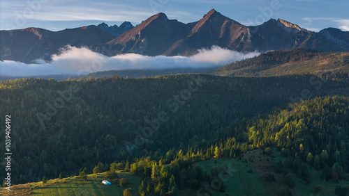 Autumn Landscape in the Polish Countryside Below the Majestic Tatra Mountains