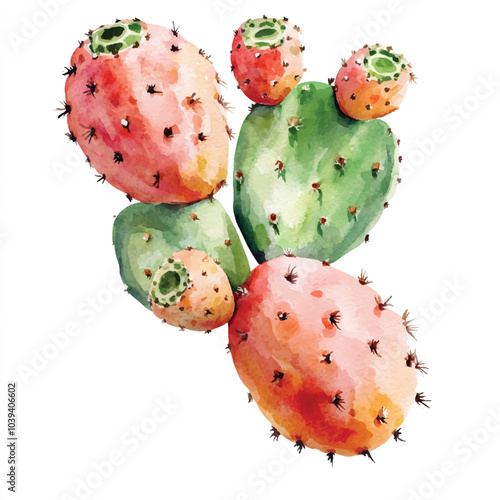 Cactus fruit watercolor clipart illustration
