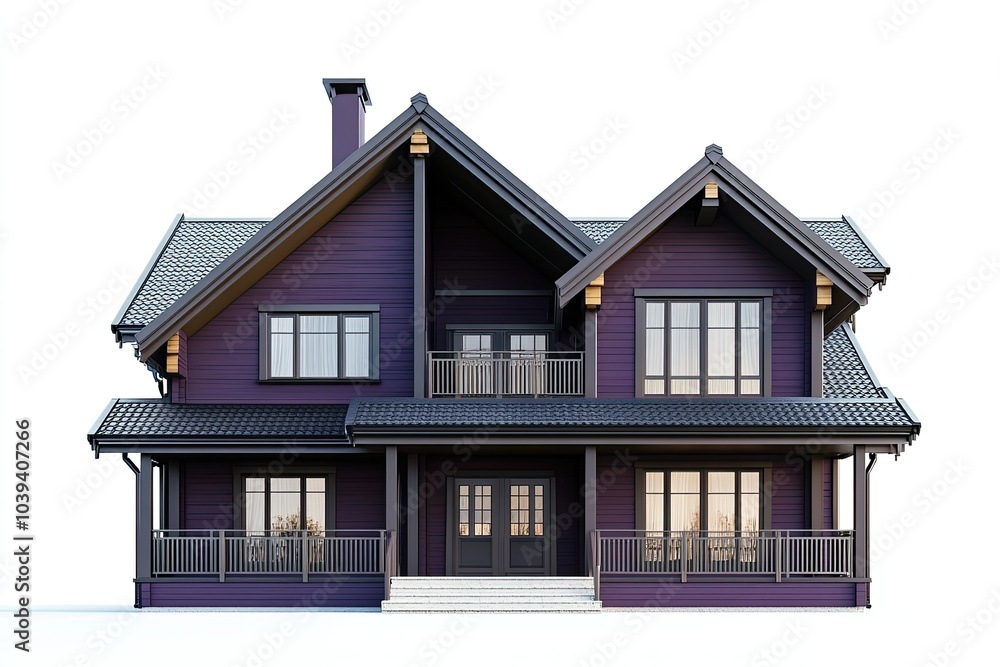 luxury classic dark purple chalet house isolated on white background luxury classic dark purple chalet house isolated on white background
