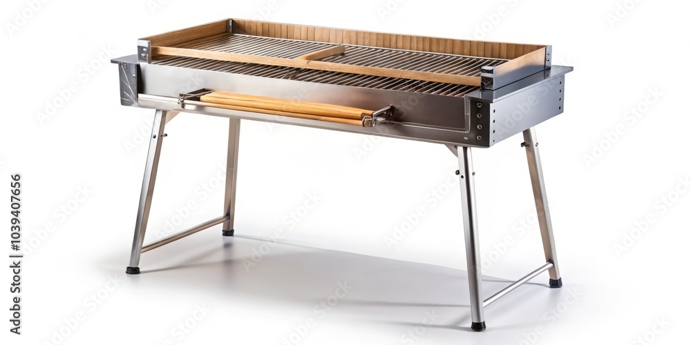 Fototapeta premium Isolated Barbecue Grill Stand for Outdoor Cooking Enthusiasts - Perfect for Summer BBQ and Grilling Parties, High-Quality Product Photography for Cooking Accessories