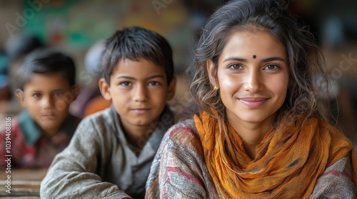 Smiling Indian Teacher and Student Bonding in Classroom, Embracing Learning and Growth