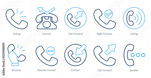 A set of 10 mix icons as calling, contact, call forward