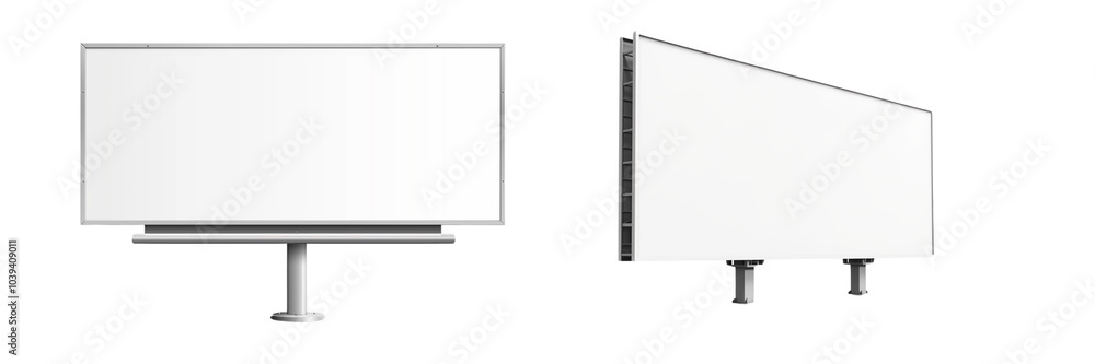 Obraz premium Set of a white, blank billboard on a stand, isolated on a transparent background.