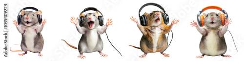 Set of an orange and grey rat warless headphones, isolated on a transparent background. photo