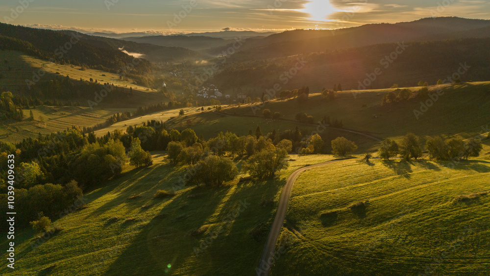 Obraz premium Golden Autumn Countryside with a Backdrop of Tatra Mountains in Southern Poland