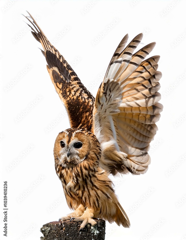 Naklejka premium モリフクロウ（Tawny owl on white background） 