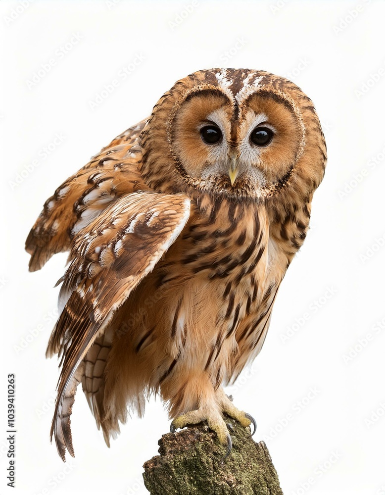 Fototapeta premium モリフクロウ（Tawny owl on white background） 
