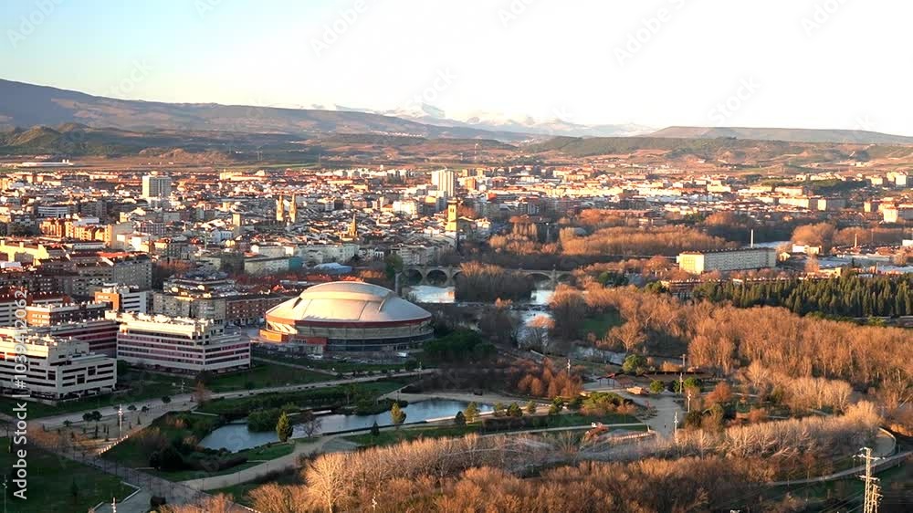 Pan view of Logroño city at sunrise in winter Pan view of Logroño city at sunrise in winter