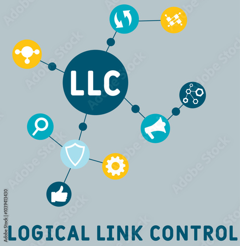 LLC - logical link control acronym. business concept background. vector illustration concept with keywords and icons. lettering illustration with icons for web banner, flyer, landing pag