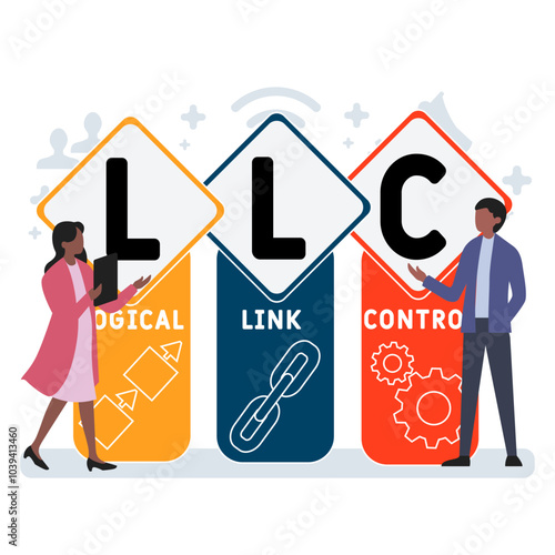 LLC - logical link control acronym. business concept background. vector illustration concept with keywords and icons. lettering illustration with icons for web banner, flyer, landing pag