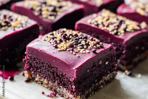 Quinoa chocolate bars with berry glaze photo