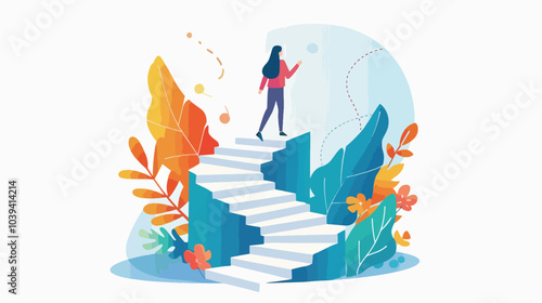 Business mentor helps to improve career and holding stairs steps vector illustration, flat vector illustration, Mentorship