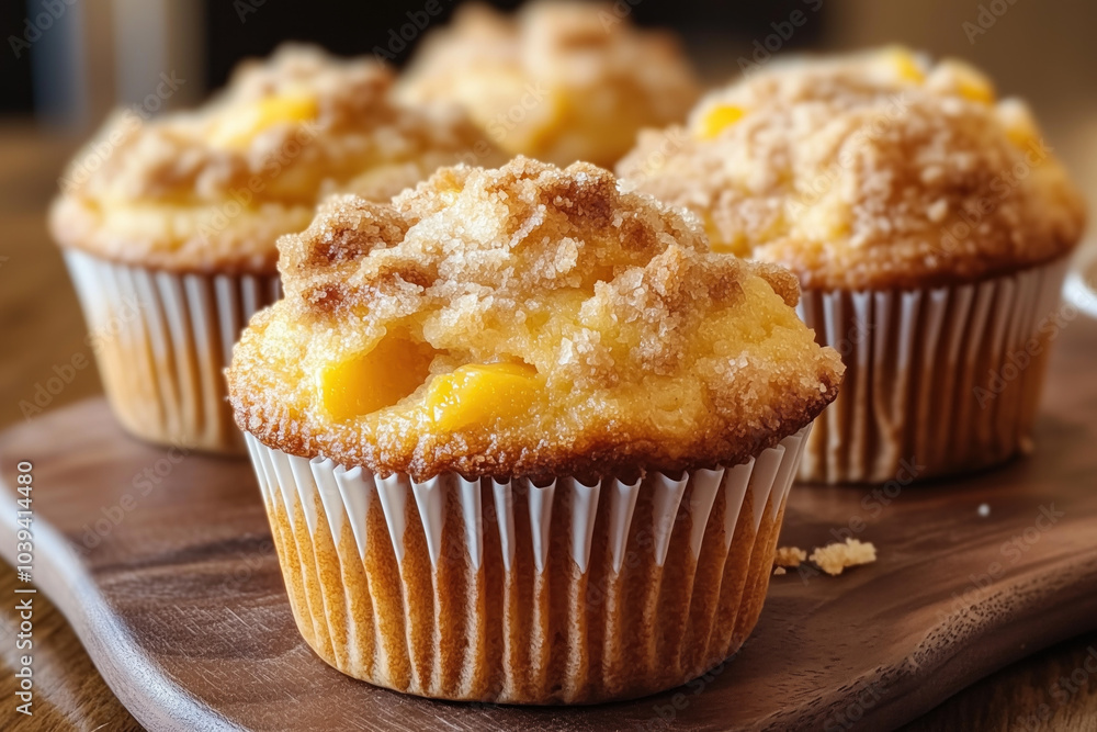 Peach streusel muffins with crumbly topping Peach streusel muffins with crumbly topping