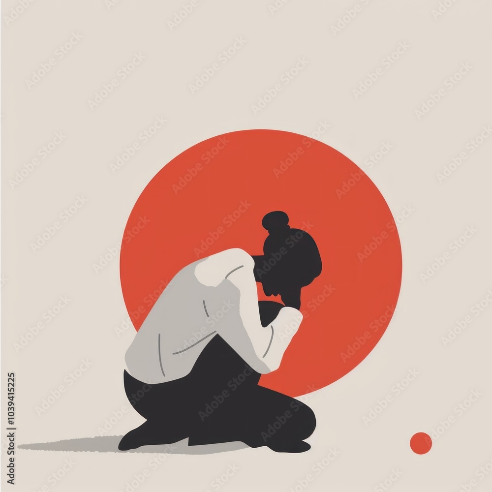 Minimalist illustration of a person in thought with red circle backdrop Minimalist illustration of a person in thought with red circle backdrop