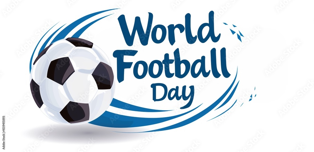 World Football Day celebration illustration with soccer ball and blue swirl design