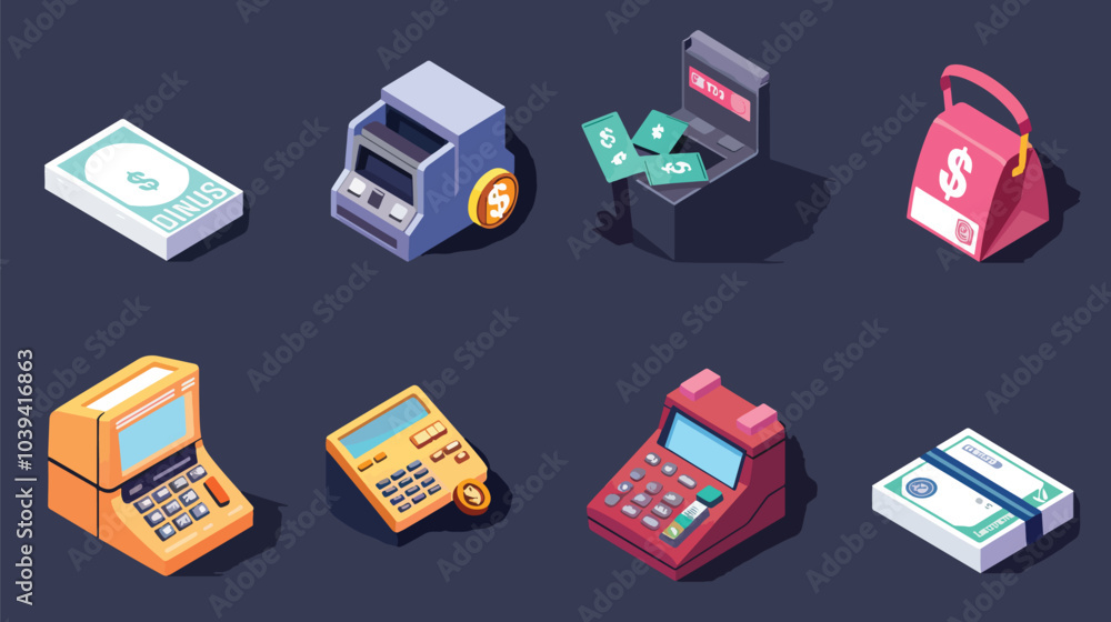 cash withdrawal icons set