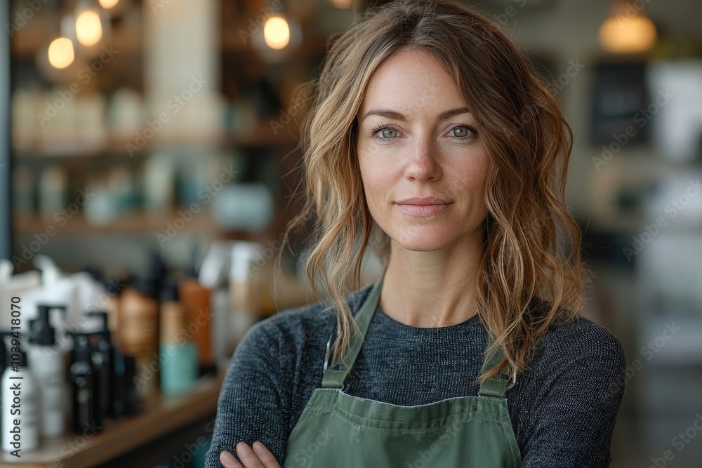 Portrait of female hairdresser standing at salon, Generative AI Portrait of female hairdresser standing at salon, Generative AI