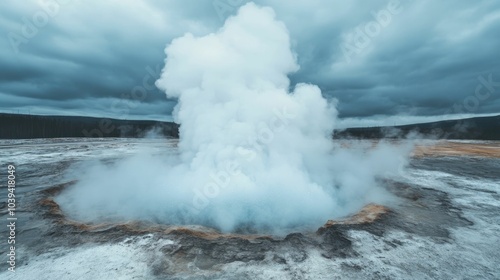 Powerful geyser eruption shooting water and steam high into the air representing the raw power of water beneath the earth and the immense geothermal energy deep within the planet s interior