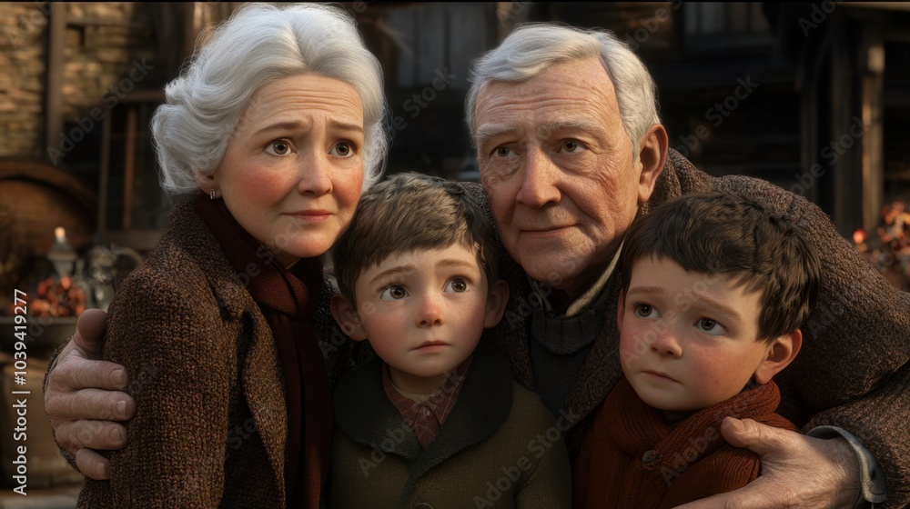 Grandparents Hugging Grandchildren in Loving Family Portrait Grandparents Hugging Grandchildren in Loving Family Portrait