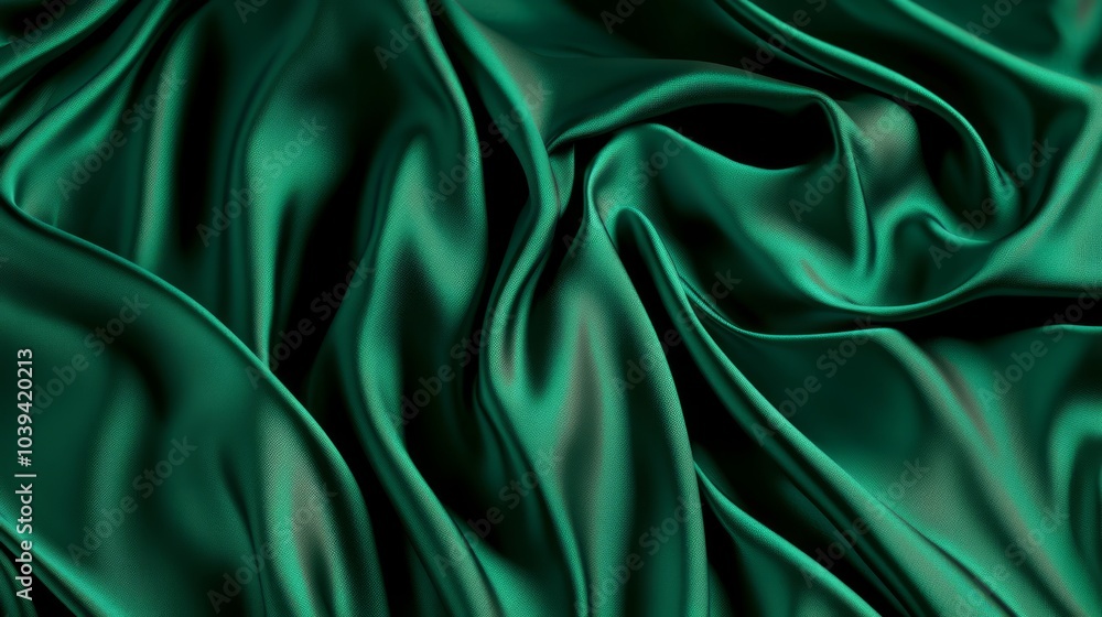 Fototapeta premium Luxurious Emerald Silk Backdrop Mockup with Cinematic Lighting for Skincare Products Showcase