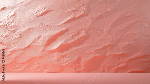 Minimalist Coral Textured Wall Luxury Backdrop Mockup with Cinematic Light for Beauty Product Display