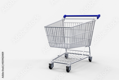 Shopping cart 3d design isolated on gray background. Concept of buy purchase online shop business consume consumption commerce grocery goodies market. Copy space for text