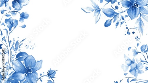 Simple Blue border with Ornamental Edges and White Background